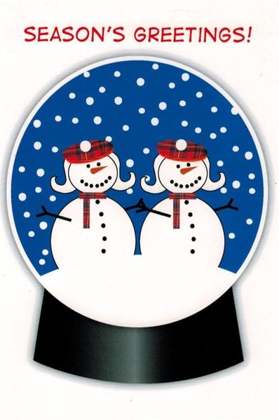 10% PRODUCTIONS X MAS CARD-SNOW WOMAN SNOWGLOBE, SEASONS GREETINGS!