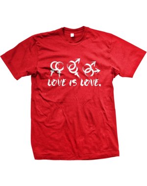RAINBOW LOVE IS LOVE RED T-SHIRT SIZE SMALL