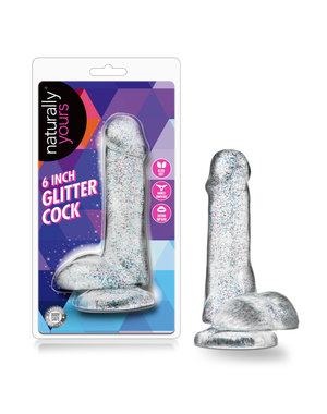 BLUSH NOVELTIES Naturally Yours Glitter Dildo with Balls 6in - Clear