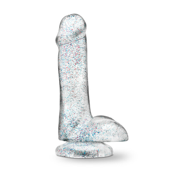 BLUSH NOVELTIES Naturally Yours Glitter Dildo with Balls 6in - Clear