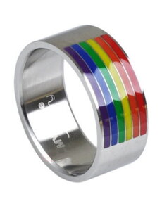 RAINBOW STAINLESS STEEL ENAMEL RING W/ TOP RAINBOW LINES