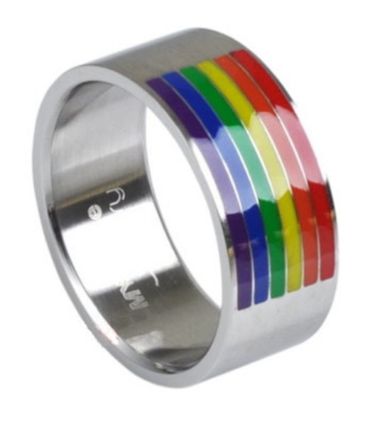 RAINBOW STAINLESS STEEL ENAMEL RING W/ TOP RAINBOW LINES