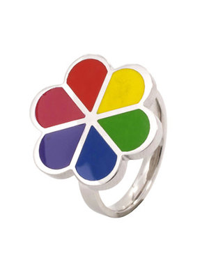 RAINBOW STAINLESS STEEL RAINBOW ENAMEL FLOWER RING