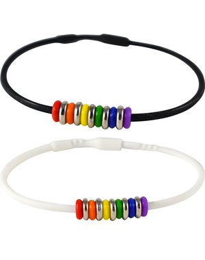 RAINBOW RUBBER BRACELET WITH RAINBOW & SLVR BEADS
