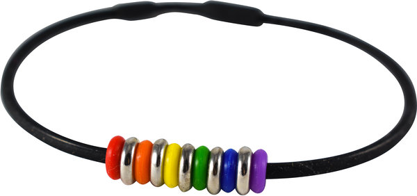 RAINBOW RUBBER BRACELET WITH RAINBOW & SLVR BEADS