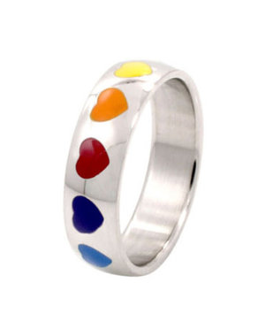  STAINLESS ENAMEL HEARTS BAND RING