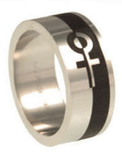 RAINBOW STAINLESS BLACK POWDER COAT VENUS SYMBOL RING