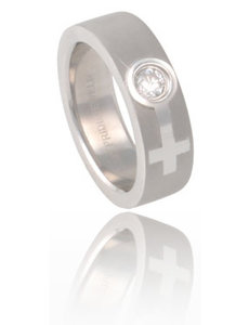 RAINBOW STAINLESS SATIN FEMALE/VENUS SYMBOL RING WITH CZ