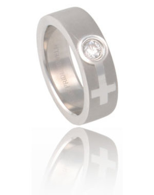 RAINBOW STAINLESS SATIN FEMALE/VENUS SYMBOL RING WITH CZ