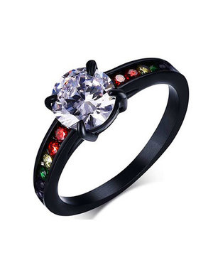 RAINBOW BLACK STAINLESS RAINBOW STONES WITH CENTER CZ RING
