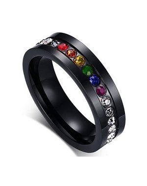 RAINBOW BLACK STAINLESS STEEL RAINBOW STONES RING