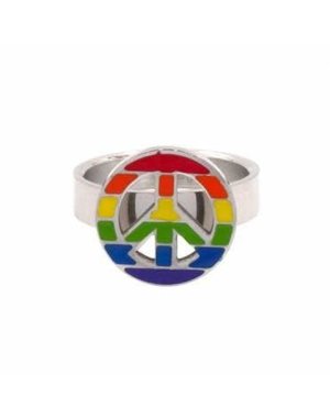 RAINBOW STAINLESS STEEL RAINBOW PEACE SIGN RING
