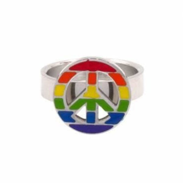 RAINBOW STAINLESS STEEL RAINBOW PEACE SIGN RING