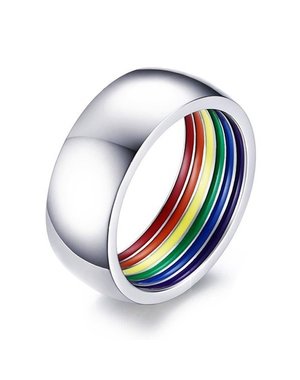 RAINBOW STAINLESS PLAIN RING W/ RAINBOW ENAMEL INSIDE