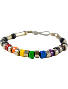  RAINBOW CERAMIC BEADS W/TUBES & BLACK BEADS BRACELET