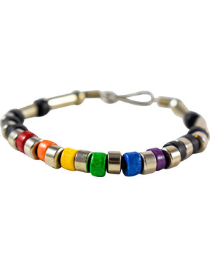  RAINBOW CERAMIC BEADS W/TUBES & BLACK BEADS BRACELET