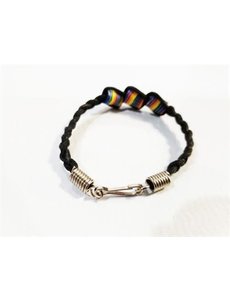  BRAIDED LEATHER & RAINBOW FIMO BEADS BRACELET