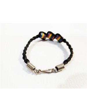  BRAIDED LEATHER & RAINBOW FIMO BEADS BRACELET