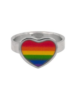 RAINBOW STAINLESS STEEL HEART W/ RAINBOW STRIPE RING