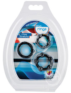 XR Brands PENIS RINGS SET3 TPR BLACK