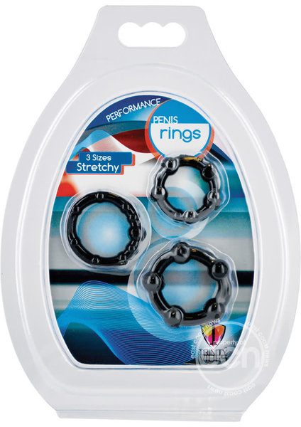 XR Brands PENIS RINGS SET3 TPR BLACK