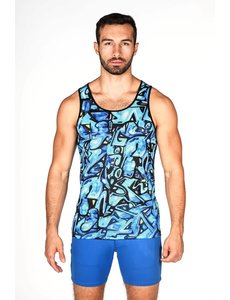 ST33LE ST33LE BLUE GRAFFITI STRETCH MESH TANK