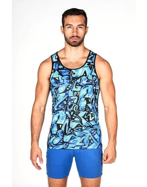 ST33LE ST33LE BLUE GRAFFITI STRETCH MESH TANK