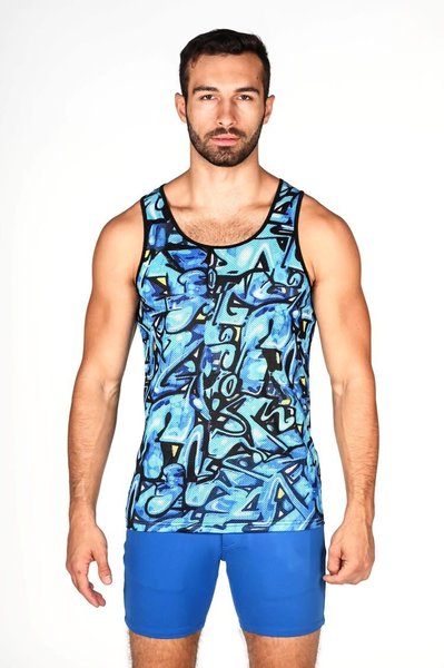 ST33LE ST33LE BLUE GRAFFITI STRETCH MESH TANK