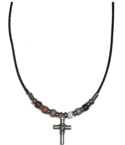 RAINBOW CERAMIC BEAR PRIDE CROSS NECKLACE