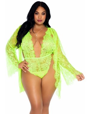 LEG AVENUE LEG AVENUE 3 PC FLORAL LACE TEDDY WITH ROBE