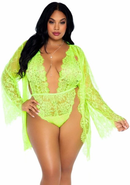 LEG AVENUE LEG AVENUE 3 PC FLORAL LACE TEDDY WITH ROBE
