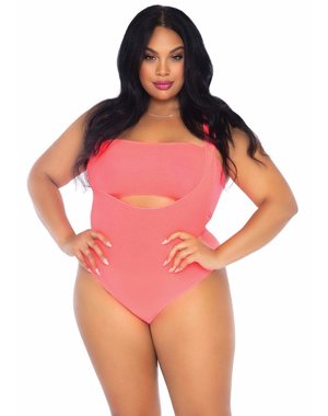 LEG AVENUE LEG AVENUE BANDEAU TOP AND BODYSUIT PLUS SIZE CORAL