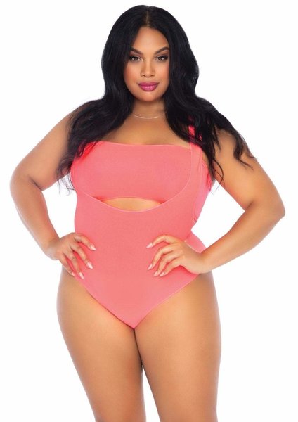 LEG AVENUE LEG AVENUE BANDEAU TOP AND BODYSUIT PLUS SIZE CORAL