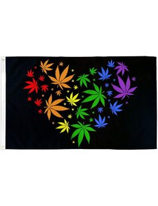 RAINBOW RAINBOW MARIJUANA HEART FLAG  3' X 5' POLYESTER