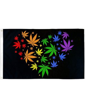 RAINBOW RAINBOW MARIJUANA HEART FLAG  3' X 5' POLYESTER