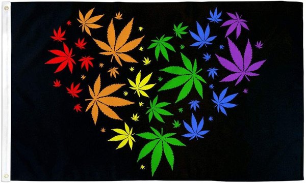 RAINBOW RAINBOW MARIJUANA HEART FLAG  3' X 5' POLYESTER