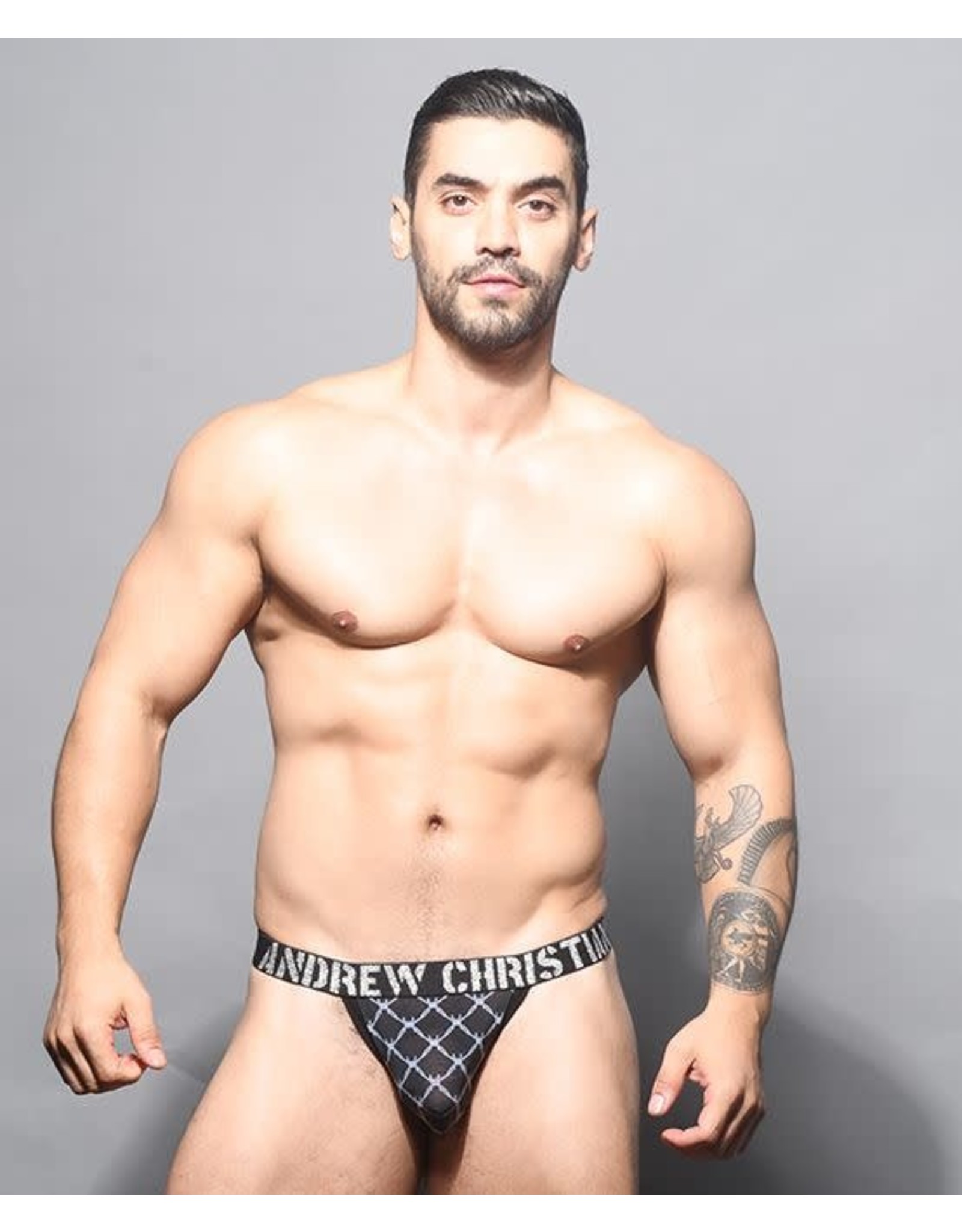 ANDREW CHRISTIAN ANDREW CHRISTIAN BARBED WIRE SHEER Y BACK THONG W/ ALMOST NAKED