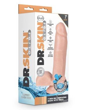 BLUSH NOVELTIES Dr. Skin Glide Self Lubricating Dildo With Balls 7in - Vanilla