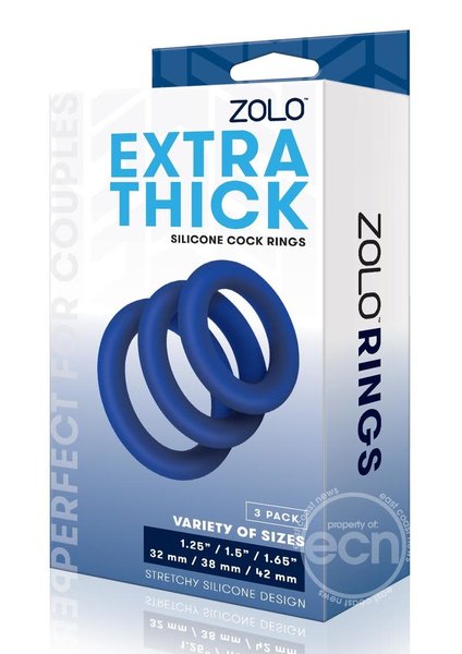 ZOLO ZOLO EXTRA THICK SILICONE COCK RINGS 3 PACK NAVY