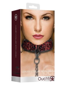 Shots OUCH! LUXURY COLLAR WITH LEASH BURGUNDY