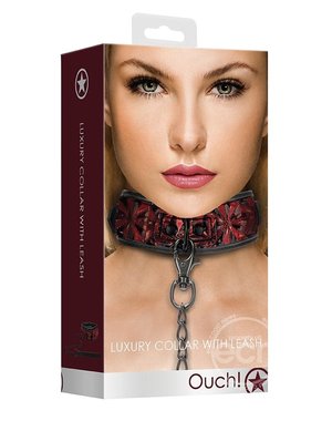 Shots OUCH! LUXURY COLLAR WITH LEASH BURGUNDY