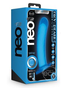 BLUSH NOVELTIES Neo Elite Glow In The Dark Tao Silicone Dual Dense Dildo 7in - Neon Blue