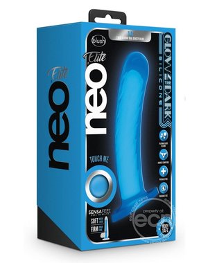 BLUSH NOVELTIES Neo Elite Glow In The Dark Tao Silicone Dual Dense Dildo 7in - Neon Blue