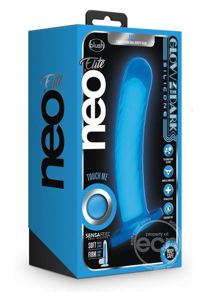 BLUSH NOVELTIES Neo Elite Glow In The Dark Tao Silicone Dual Dense Dildo 7in - Neon Blue