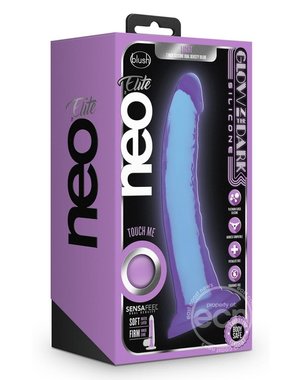 BLUSH NOVELTIES NEO ELITE GLOW IN THE DARK LIGHT 7 INCH DILDO PURPLE