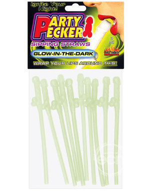 Hott Products PARTY PECKER SIPPING STRAWS GLOW IN THE DARK 10pk