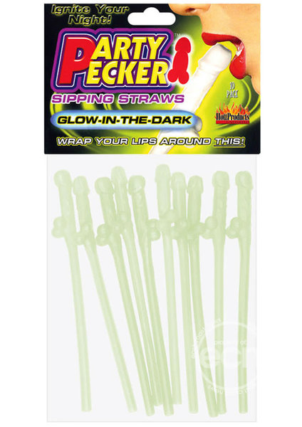 Hott Products PARTY PECKER SIPPING STRAWS GLOW IN THE DARK 10pk