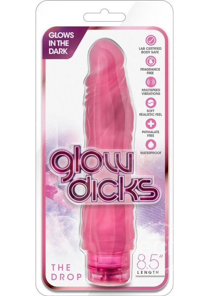 BLUSH NOVELTIES GLOW DICKS THE DROP VIBRATING  DILDO 8.5 inch PINK