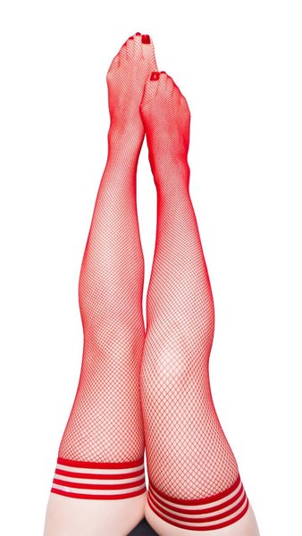 KIX'IES KIXIES SANDRA RED FISHNET THIGH HIGHS