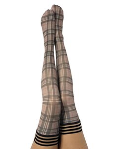 KIX'IES KIXIES LORI TAN BLACK PLAID THIGH HIGHS